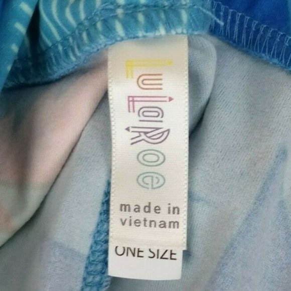 New LuLaRoe One Size Leggings Blue & Peach With Aztec Design - Picture 6 of 6